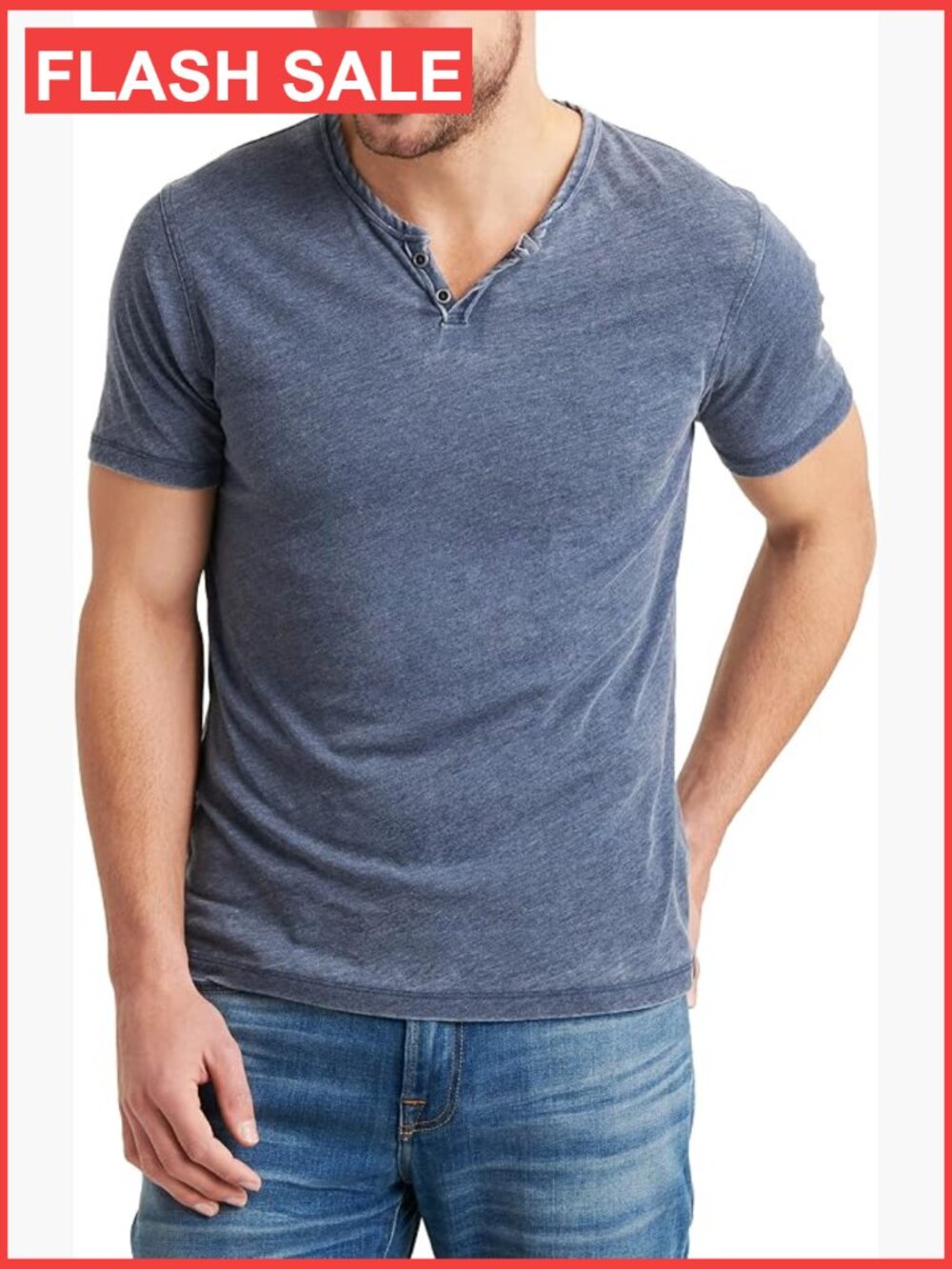 Men's Burnout Notch Neck Tee - Short Sleeve Split Neck Casual